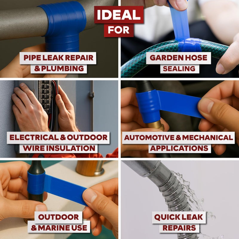 XFasten Self Fusing Silicone Tape Waterproof â€“ 1" x 36 Feet Blue, Self Amalgamating Tape, Silicone Rubber for Plumbing, Sealing Pipes, Hose Repair, Outdoor Coax and Electrical Cables â€“ Weatherproof - Image 4